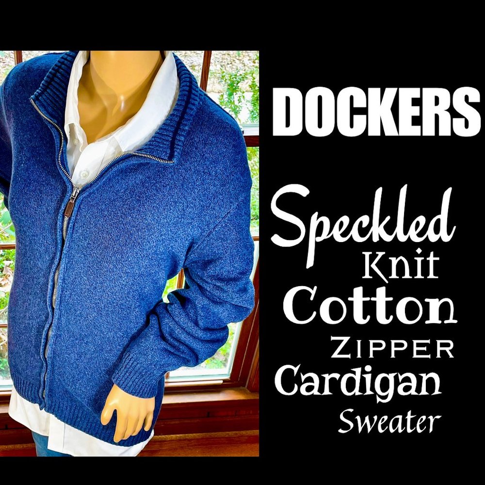 ▪️DOCKERS▪️Grayish Blue Speckled Knit Cotton Zipper Cardigan Sweater